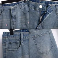 150Kg Plus Size Women's Spring Autumn Jeans Loose Straight High Waist Denim Pants Blue 4XL 5XL 6XL 7XL 8XL 9XL - Image 3