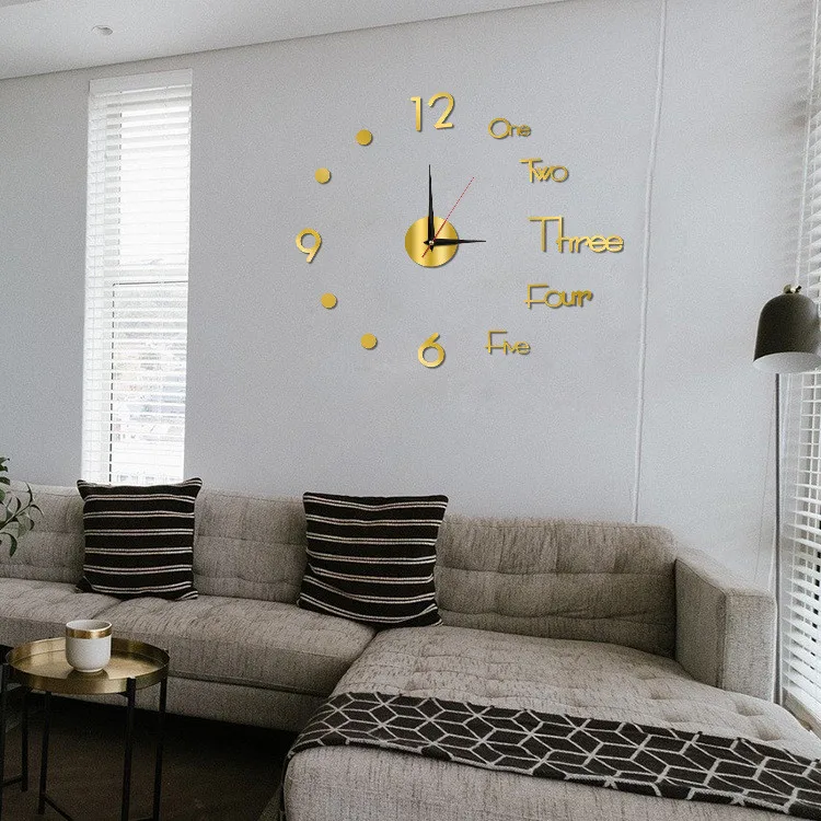 Creative 3D Luminous Wall Clock Living Room DIY Mirror Wall Sticker Clock Mute Clock Clock Wall Home Decor Wall Digital Clock