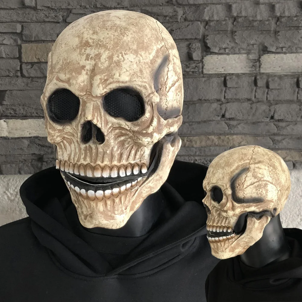 

Halloween Moveable Mouth Jaw Skull Mask Cosplay Horror Skeleton Killer Demon Latex Helmet Carnival Purim Party Costume Props