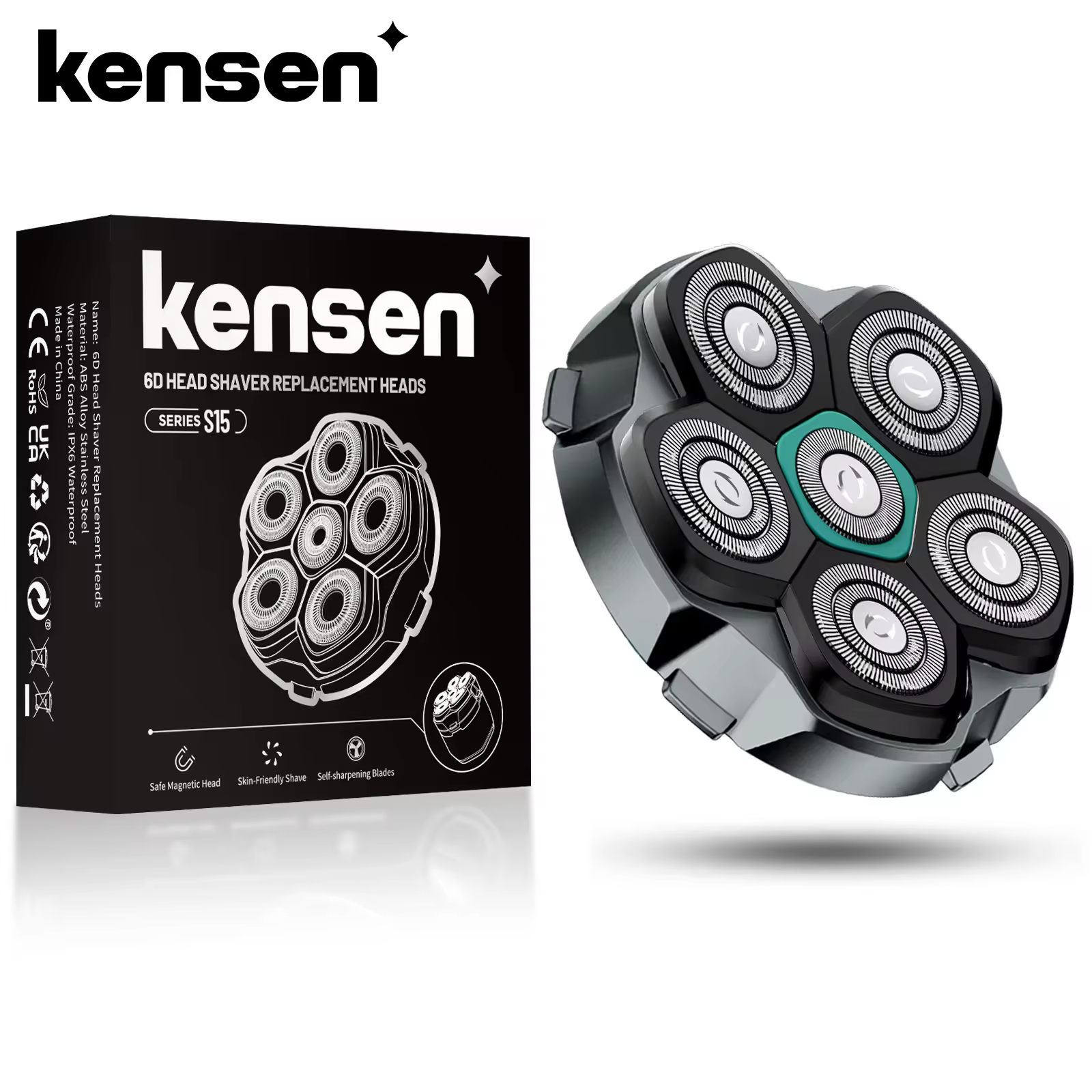 KENSEN Replaceable blade for S15 Head Shaver 6D Magnetic Razor Head Waterproof Stainless Steel Razor Blade for FK-8750 Cutter