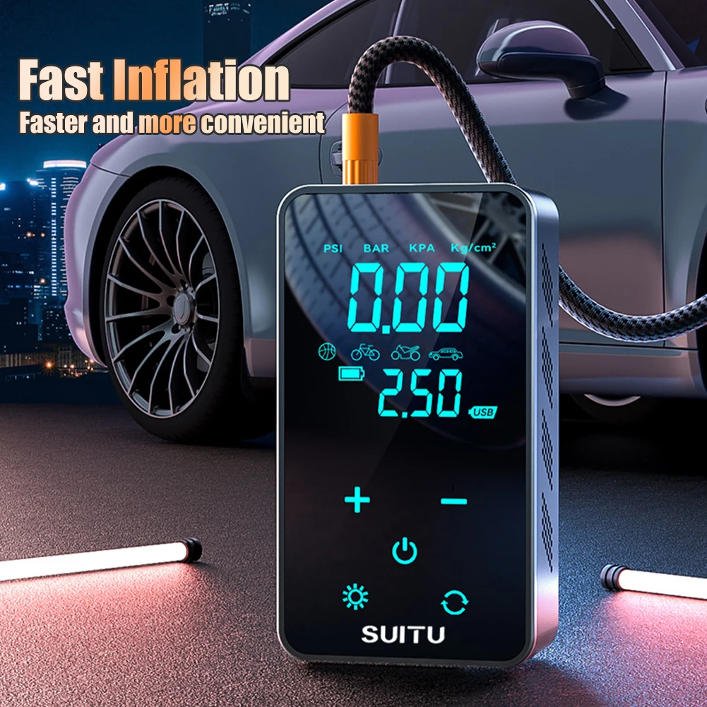 

45W Wireless Car Tire Inflator Air Compressor Pump With Touch Screen LCD Portable Tire Inflation Pump LED Lighting For Car Bike