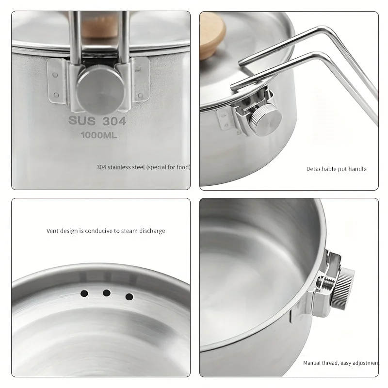 1000ml Campingtopf Aluminium - Leichter Picknicktopf Mit Faltbarem Griff