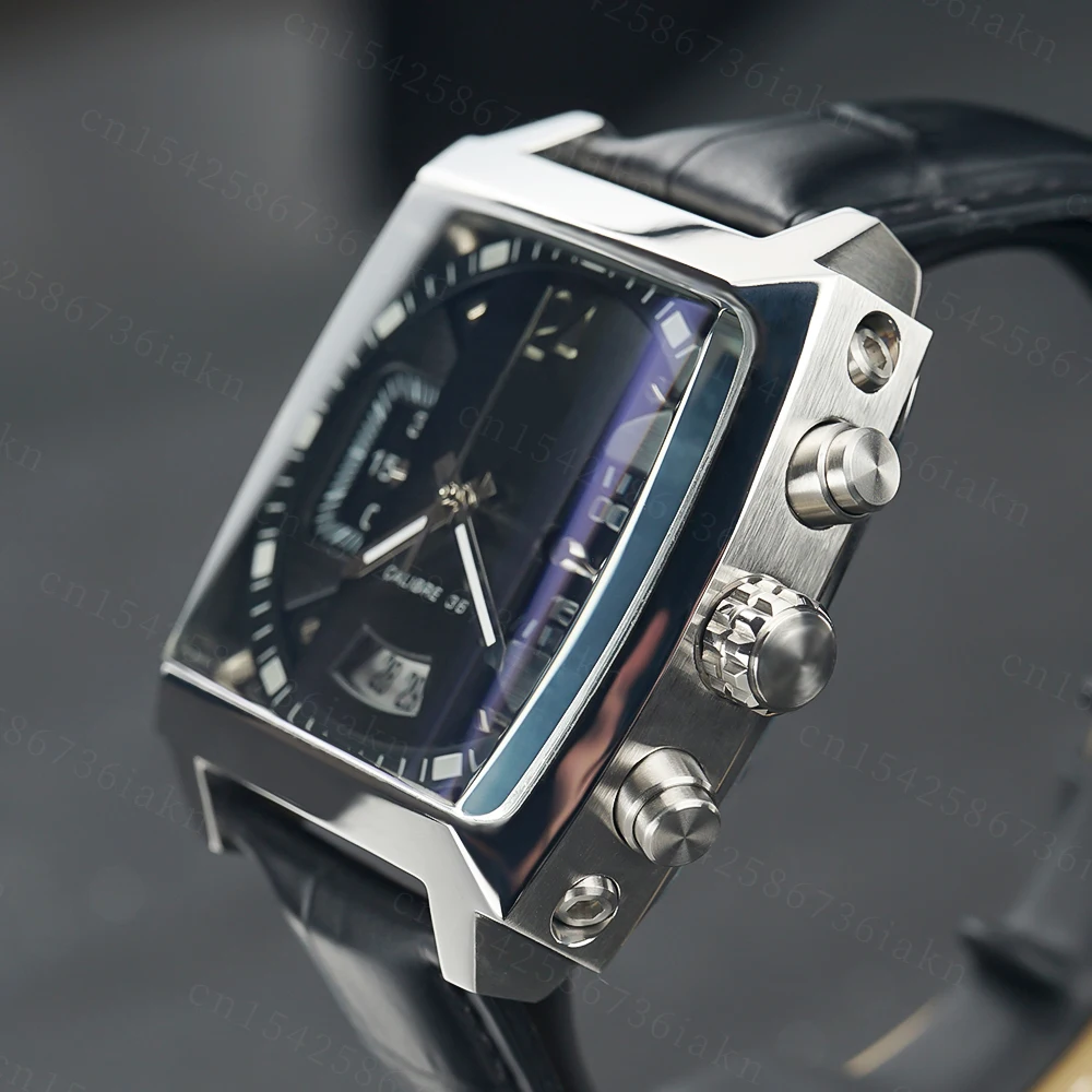 2022Fashion New Men's Color Bar Square Dial Sapphire Mirror Stainless Steel Leather Strap Sports Leisure Waterproof Quartz Watch