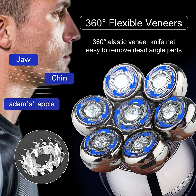 Electric Shaver 7D Floating Cutter Head Base Charging Portable Men Beard Trimmer Clipper Rechargeable Bald Head Electric Razor 3
