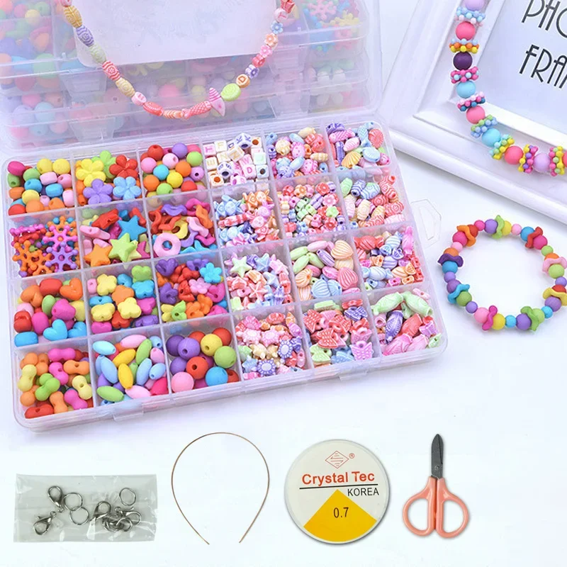 DIY Handmade Beaded Children's Toys Creative Loose Spacer Beads Making Bracelet Necklace 24 Grid Girl Jewelry Set Girl Toy Gift beaded bracelet set beaded jewelry kit jewellery making kit friendship bracelet making kit