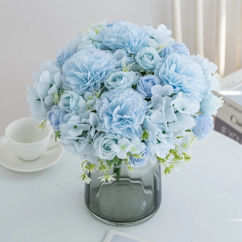 Set Di 30 Steli Di Cotone Artificiale Per Decorazione - Altezza 33 Cm, Ideali Per Centrotavola E Bouquet Fai Da Te, Azzurro - copertina