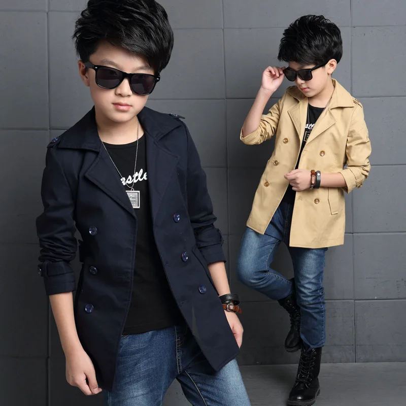 Kids jacket Boys Double-breasted Belted Trench Coats Slim Windbreaker size 4-13