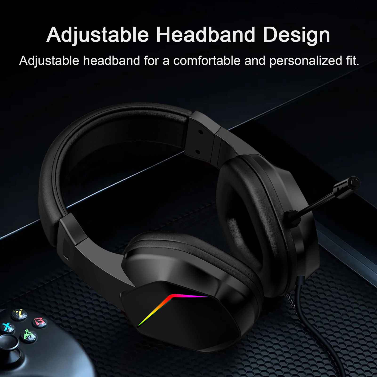 USB 유선 게이밍 헤드셋, LED 조명, 오버이어 헤드폰, PC 노트북용, 노이즈 캔슬링 마이크, 40mm 드라이버, 몰입형 게임 경험 제공