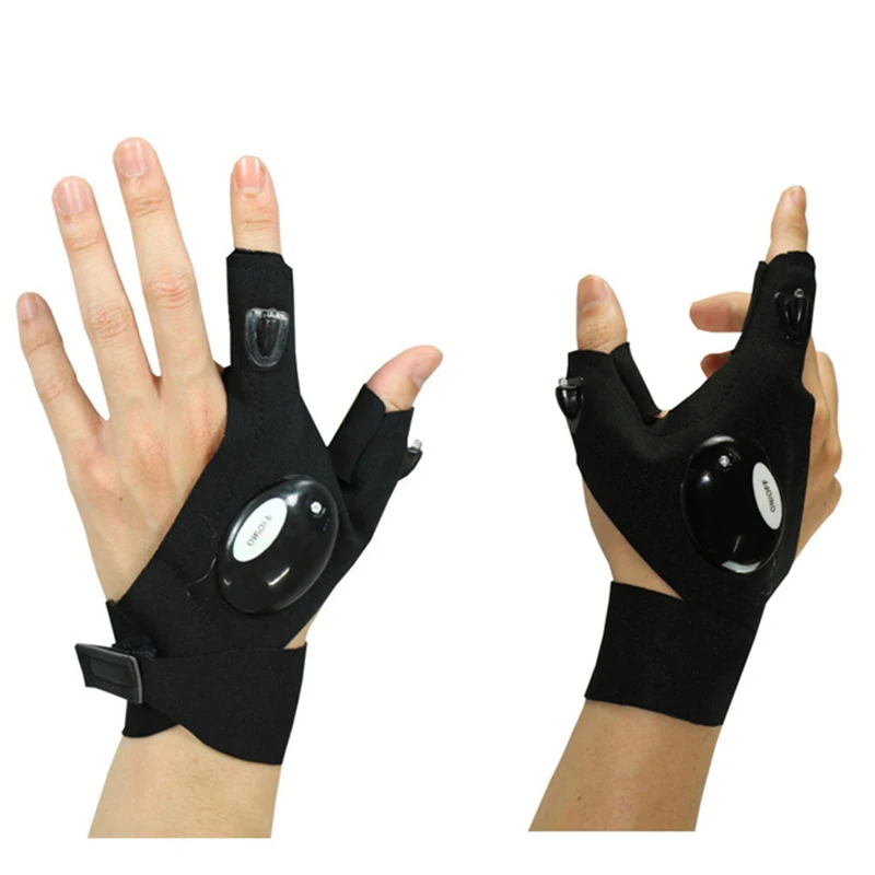 

Anti-Slip Half Finger Gloves LED Flashlight Portable Camping Hiking and Outdoor Activities Right Fishing Mittens