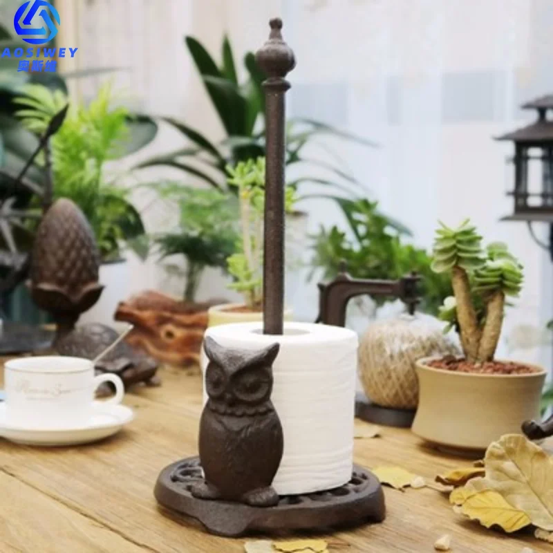 주철 올빼미 종이 타월 홀더, 빈티지 러스틱 주방 탁상 스탠딩 롤 냅킨 보관 랙..