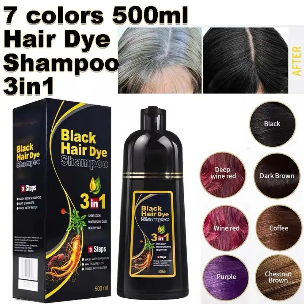 3in1 Black Hair Color Dye Hair Shampoo Cream Organic Permanent Covers White Gray Shiny Natural Ginger Essence For Women