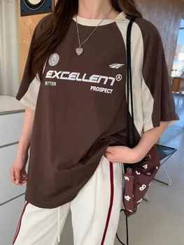 Women's Contrast Color Letter Printed Round Neck Short Sleeve TShirt Summer Women Clothing Fashion  Korean Y2K Streetwear Tops 1
