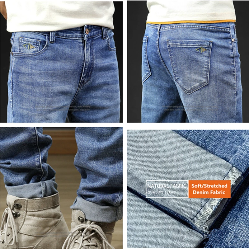 Men Extra Long Denim Jeans Stretched Plus Size Slim Fit Elastic Large Trousers Straight Pants 114CM 120CM 42 40 denim pants,denim trousers
