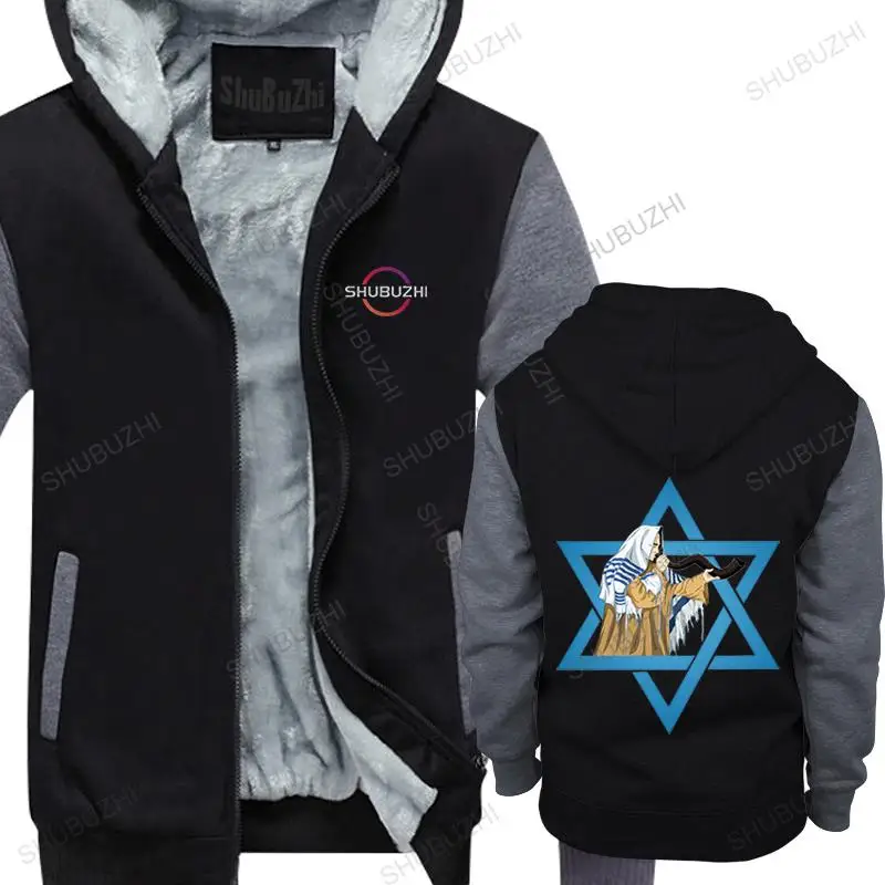 

Man fall winter thick hoodies funny zipper jacket army thick hoody dry fit hooded coat white jewish star of david men shofar