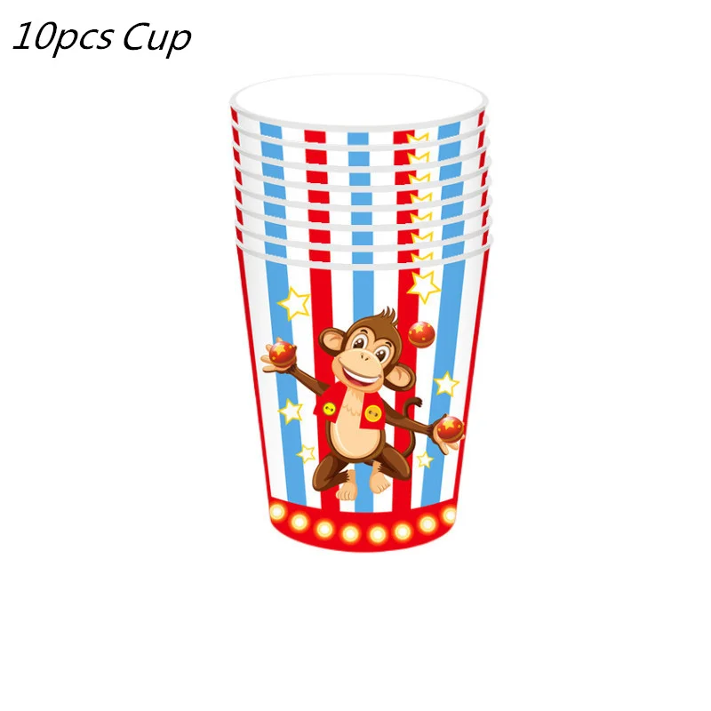 Zirkus Karneval Party Supplies Einweggeschirr Pappteller Servietten Tassen Tischdecke Tiere Party Kindergeburtstag Dekorationen – Detail 3