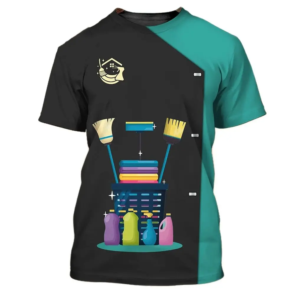 

New Summer Men'S 3d Printed T-Shirt Kitchen Cleaning Tool 3d Printed O Collar Fashion Casual Loose Plus Size Breathable Top
