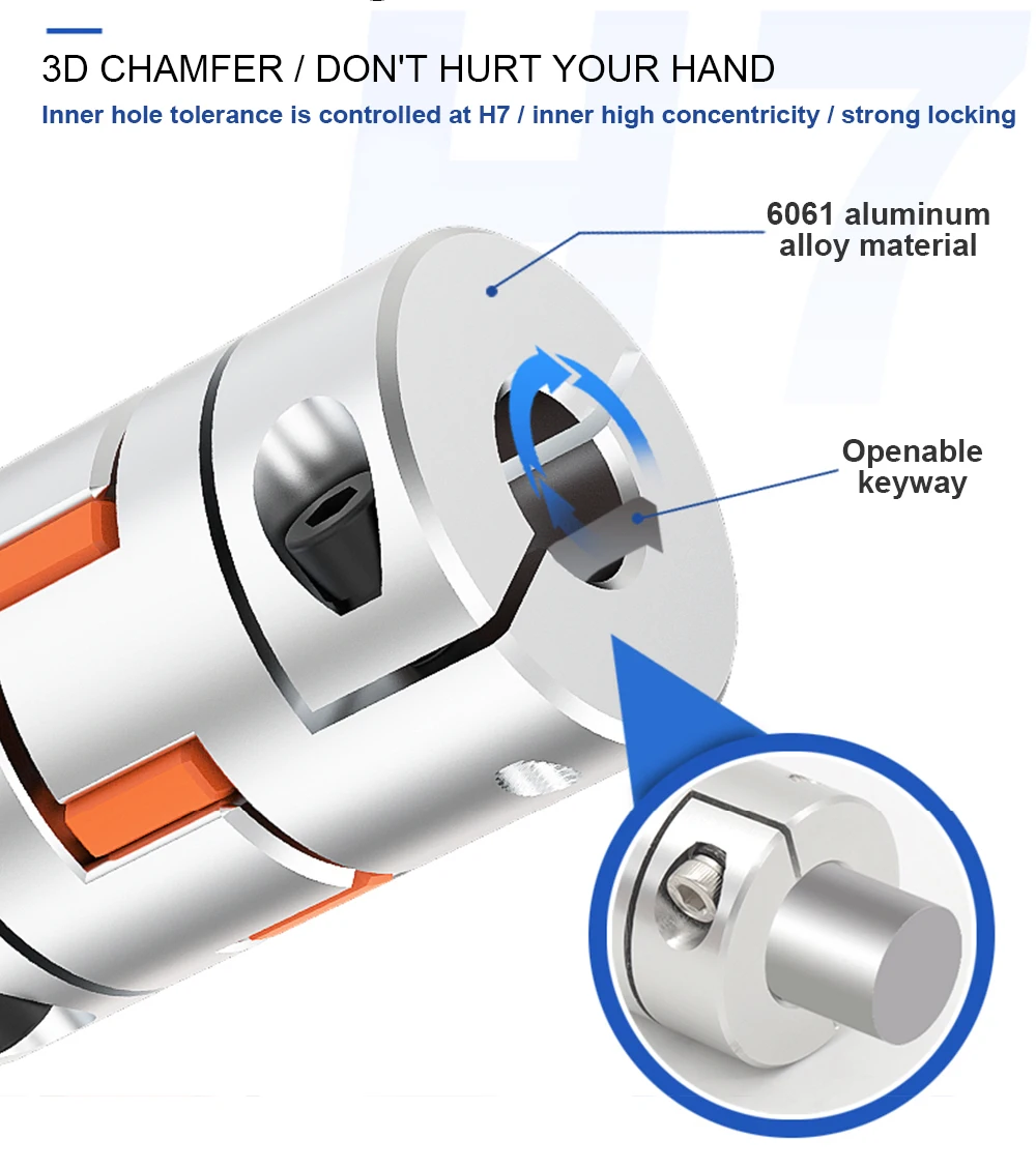 Description Picture 6 of itemLF Three Jaw D40L78 Coupler Aluminium Plum Flexible Shaft Coupling Stepper Motor Connector CNC 8/10/12/12.7/14/16/20/22mm