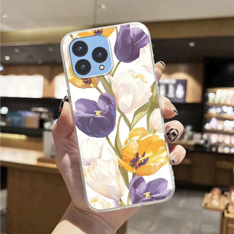 Luxury Transparent Shockproof Silicone Phone Case with Marble Flower Design