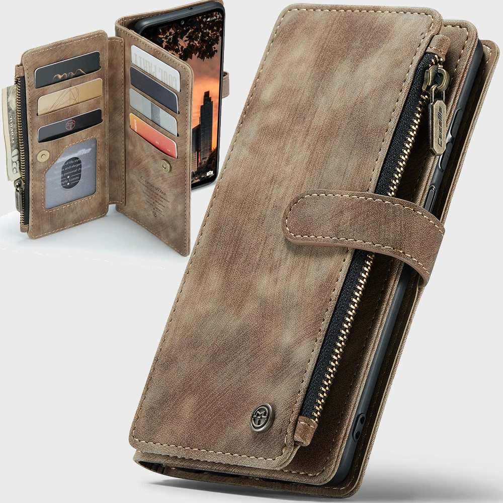 Funda de cuero con múltiples ranuras para tarjetas, con cremallera para Samsung Galaxy A13 5G, bolso mano Retro, bolso de mano | - AliExpress