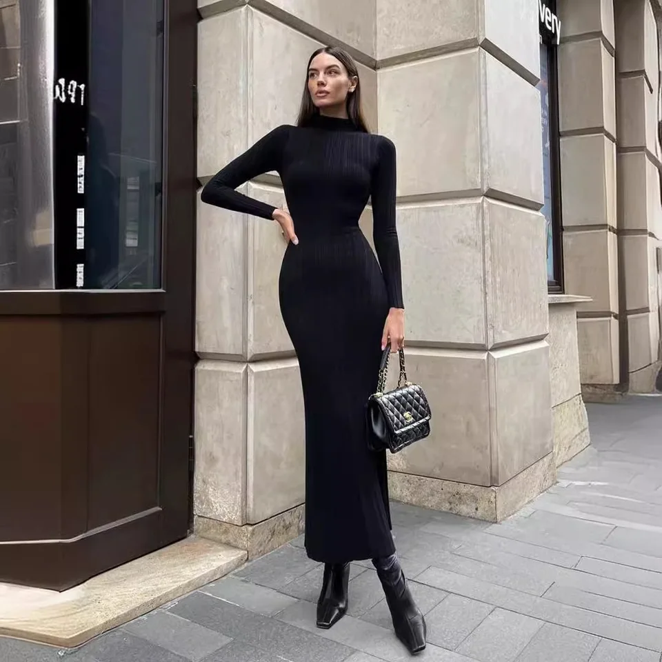 flounce long sleeve dress Elegant Mermaid Hem Long Sleeve Dress with Flounce main image 1