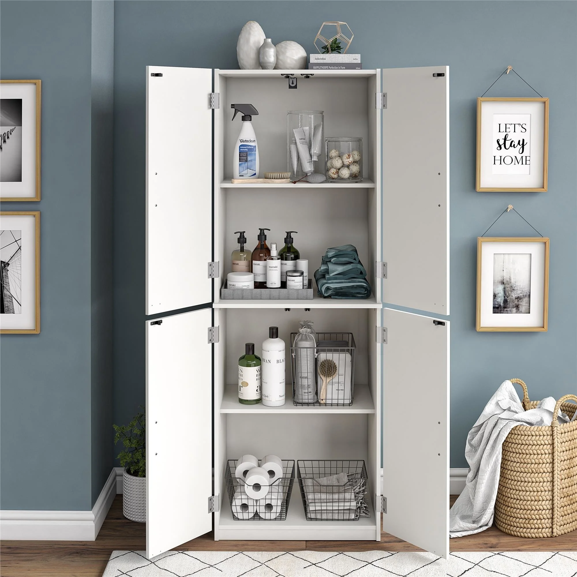 4 Door 5' Storage Cabinet, Bedroom Cabinets Living Room Bathroom Cabinets White Storage 72 JFurnitures 2026