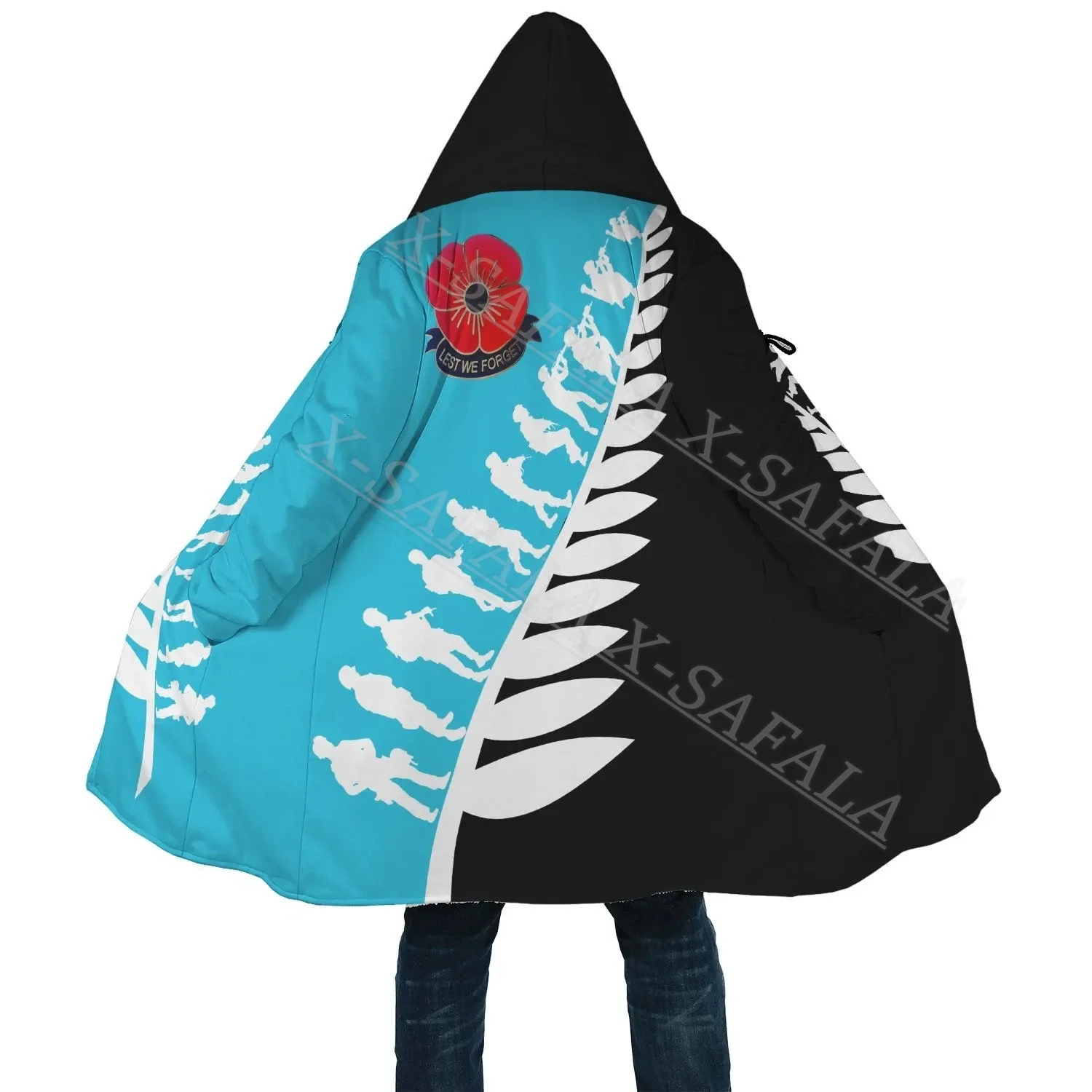 

New Zealand Anzac Fern Poppy Thick Warm Hooded 3D Print Cloak Men Overcoat Coat Windproof Fleece Cape Robe Blanket-3