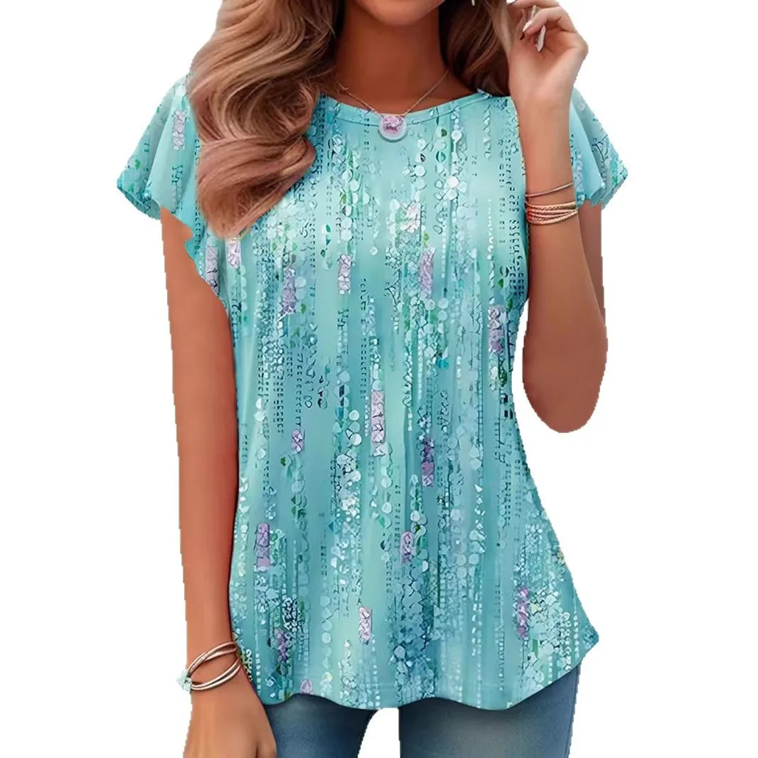 Women Floral Print Short Sleeve Summer T Shirt