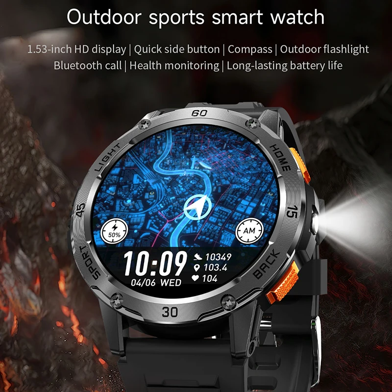 5ATM LED Flashlight Smart Watch Men 100+ Sports Modes Health Monitor Man Watches Bluetooth Call Men Smartwatches For Android ios