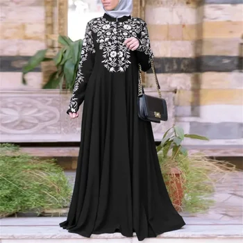 Plus Size Muslim Women Kaftan Dress Abaya Ethnic Style Long Sleeve Islamic Clothing Dubai Saudi Black Robe Turkish Modesty S-3XL