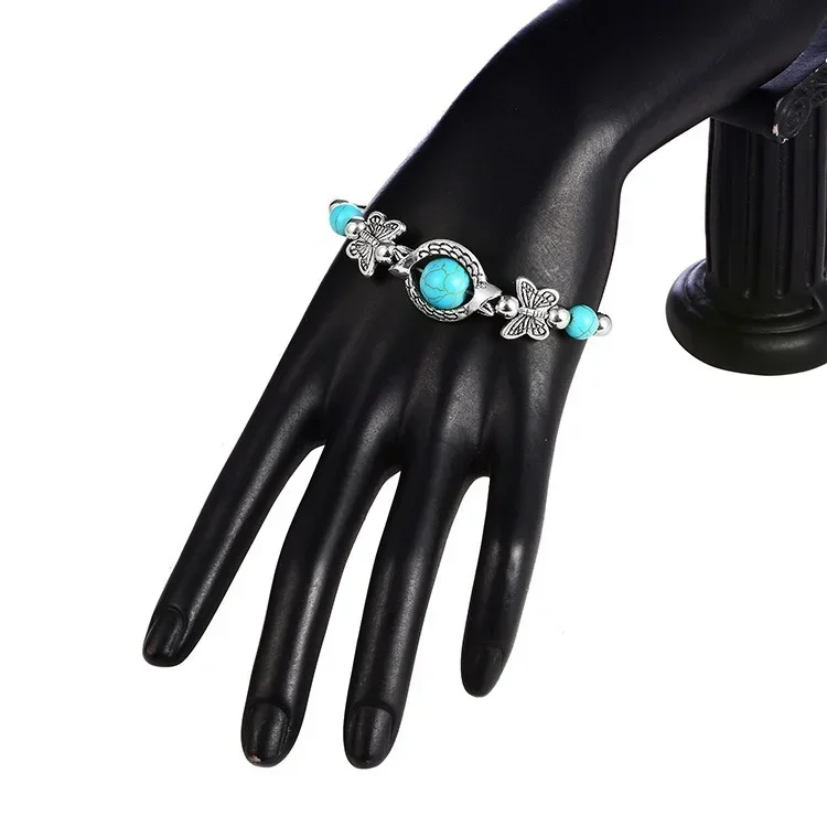 Beaded Bracelet Delysia King Trendy Women Butterfly Bracelet Carved Pattern Personality Turquoise Hand Chain