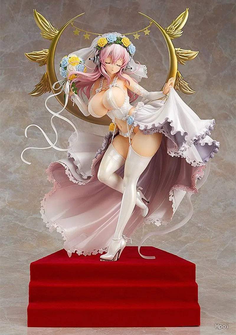 

24CM Anime Figure Super Sonico Sexy Wedding Dress Deluxe Standdiing Model Dolls Gift Collect Boxed Ornament Hentai Adult Toys