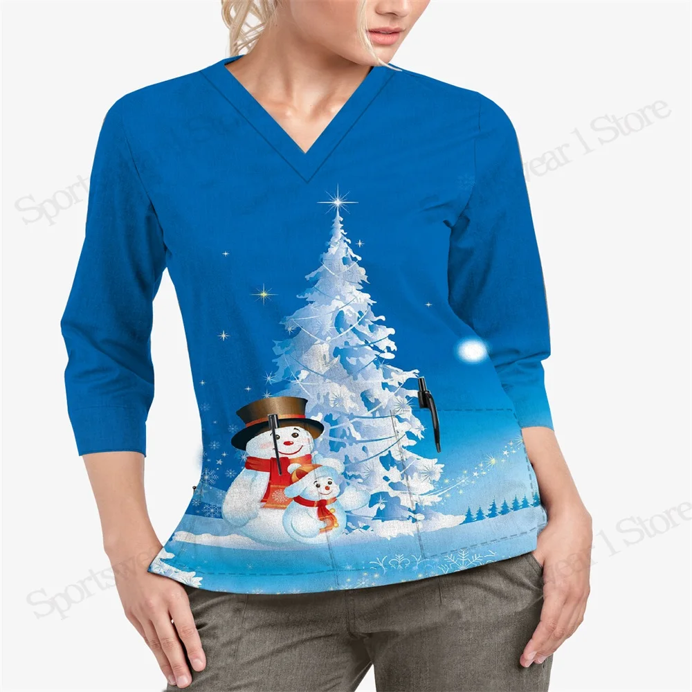 

V-neck Korean Clothing Fashion Women's Tops for Women 2023 Pocket Nurse Japanese Y2k Style Christmas Woman T-shirts Friends Yk2