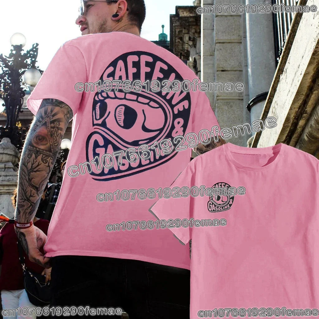 카페인 & MOTO 라이딩 그래픽 코튼 티셔츠 유니섹스 남성 여성 여름 럭셔리 브랜드 탑 반팔 클래식 패션 티