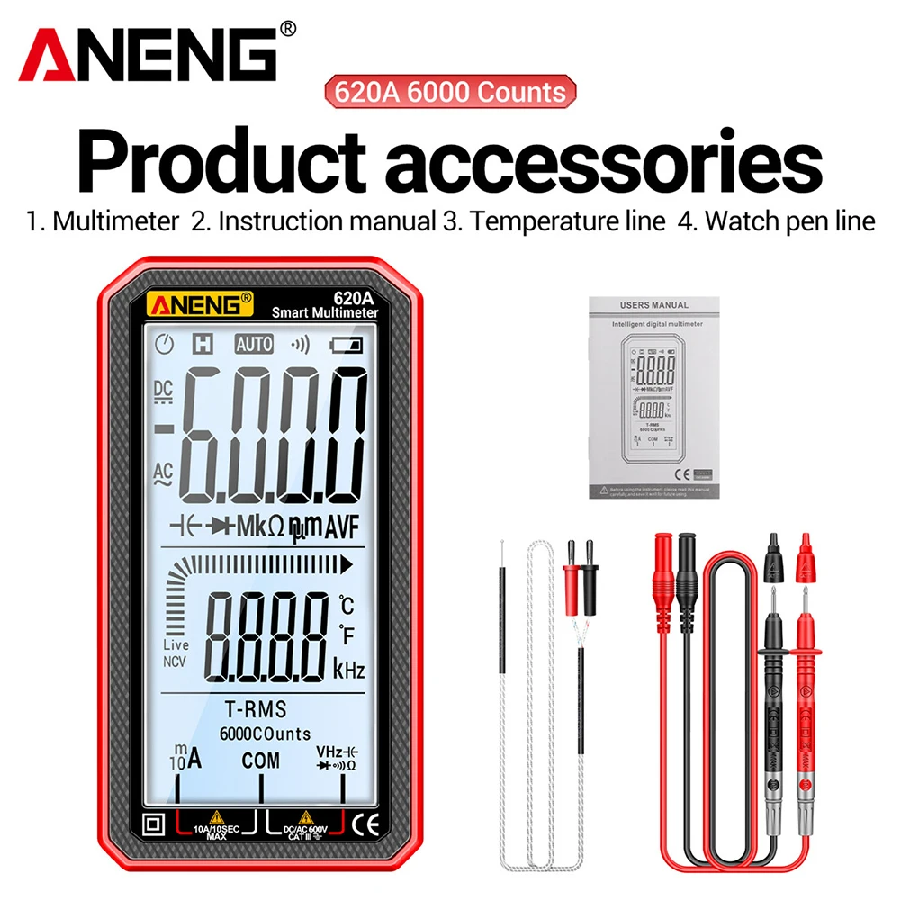 620A 6000 Counts Digital Smart Multimeter Transistor Testers True RMS Auto Electrical Capacitance Meter Temp Resistance