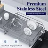 Extendable Dish Rack, Large Drying Dish Rack with Cutlery & Cup Holders, Dish Rack and Drainboard Set 6