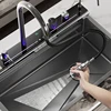 Grey Stainless Steel Waterfall Kitchen Sink Large Single Slot Integrated Digital Display Faucet Set Soap Dispenser Cup Washer 4