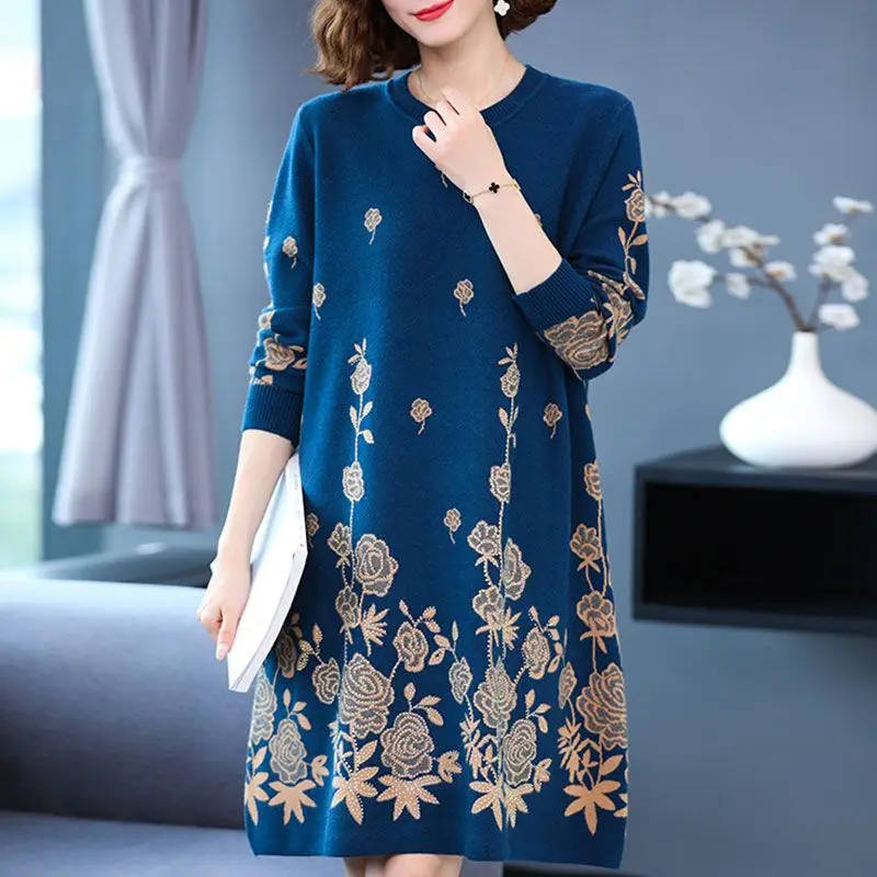 

Женское вязаное платье в стиле ретро, свободный свитер с принтом, одежда для осени, B162, 2024