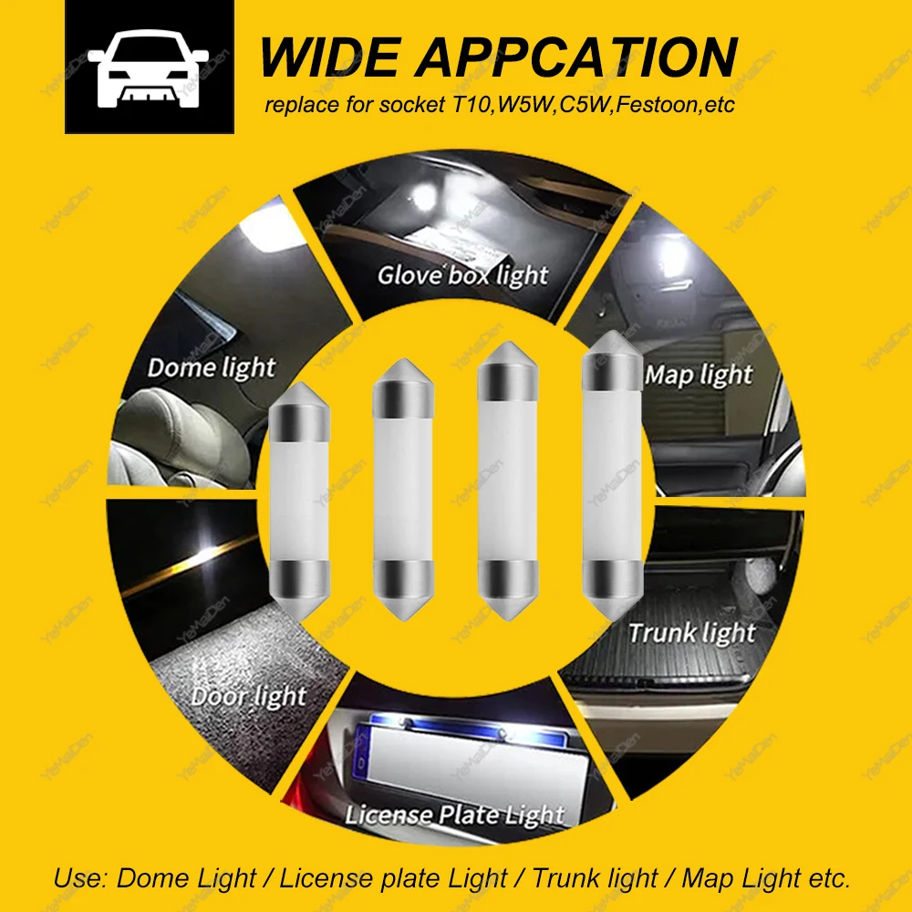 10 PCS C10W C5W LED Bulb 31mm 36mm 39mm 41mm 12V Festoon Led COB 6500K White Car Interior Reading Light Trunk License Plate Lamp