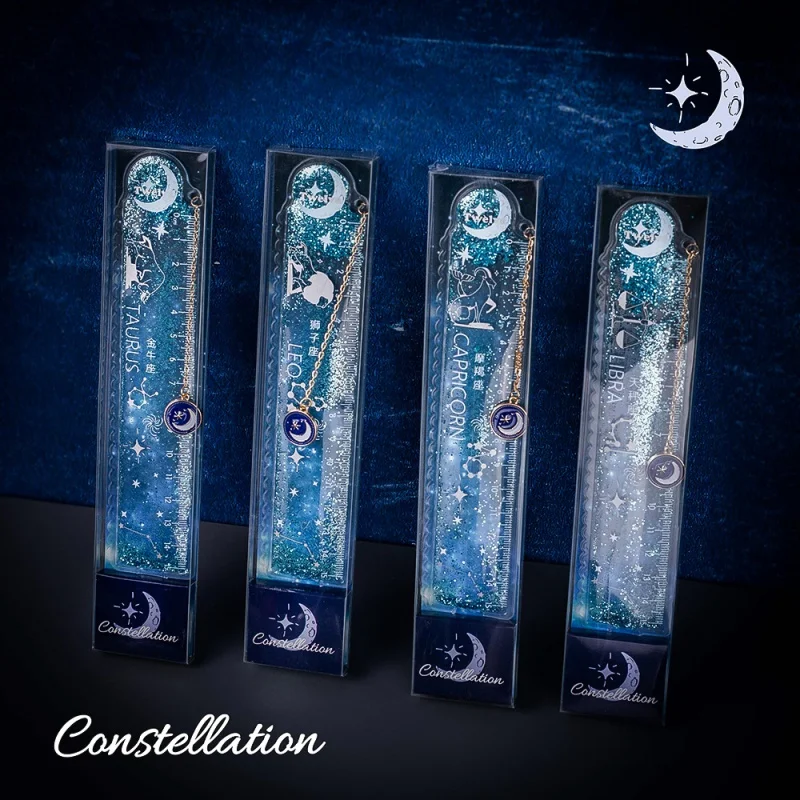 

Twelve Constellation Oil Filling Bookmark Ruler Drawing Scale Ruler Cute Student Stationery Good-looking Quicksand Ruler