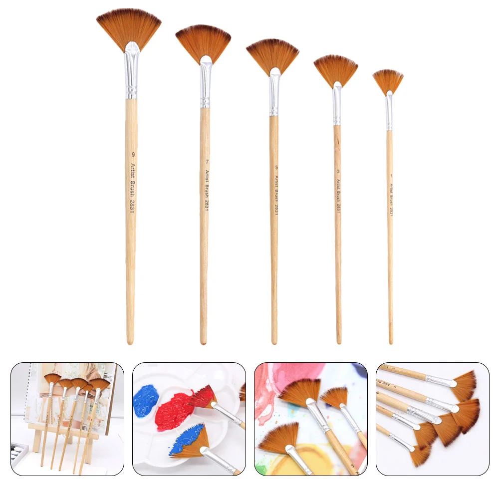 

5 Pcs Fan Brush Professional Painting Watercolor Draw Accessories Convenient Aluminum Tube Portable Multi-function Child