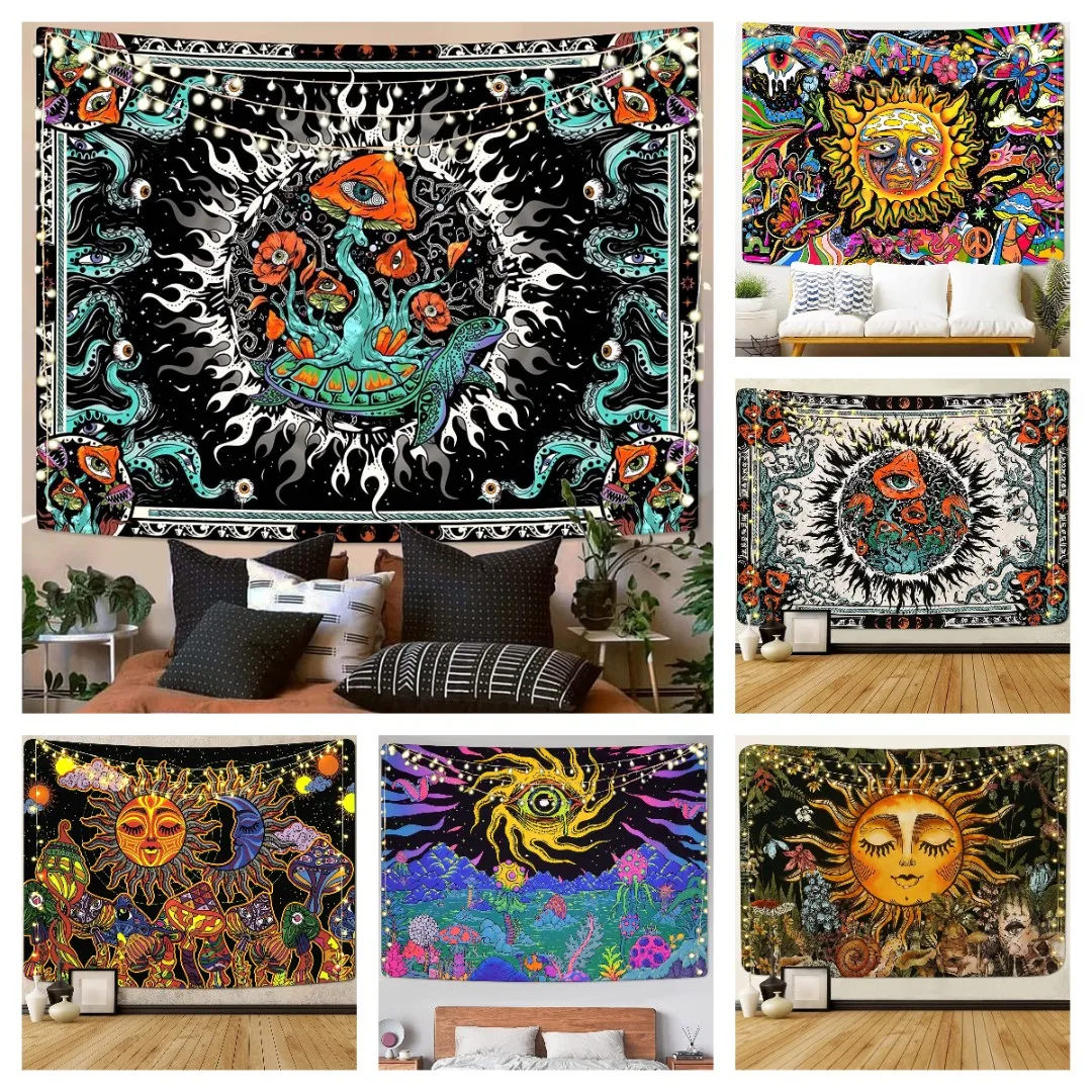 Schädel Blumen Wandteppich 200x150cm - Hippie Tapestry Mit Nägeln & Clips