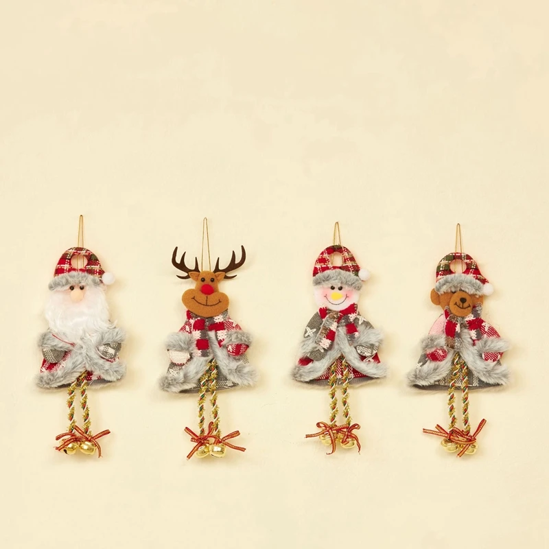 

4Piece Santa Claus-Snowman-Elk-Bear Hanging Doll Ornaments Xmas Tree Window Fireplace Hanging Decorations Christmas Bell
