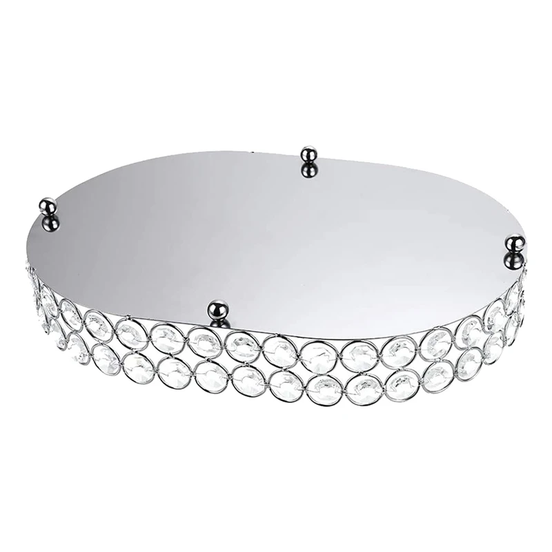 ABWR-Mirrored Crystal Vanity Makeup Tray, Jewelry Trinket Storage Tray Cosmetic Perfume Display Tray (Silver,Ellipse) 4