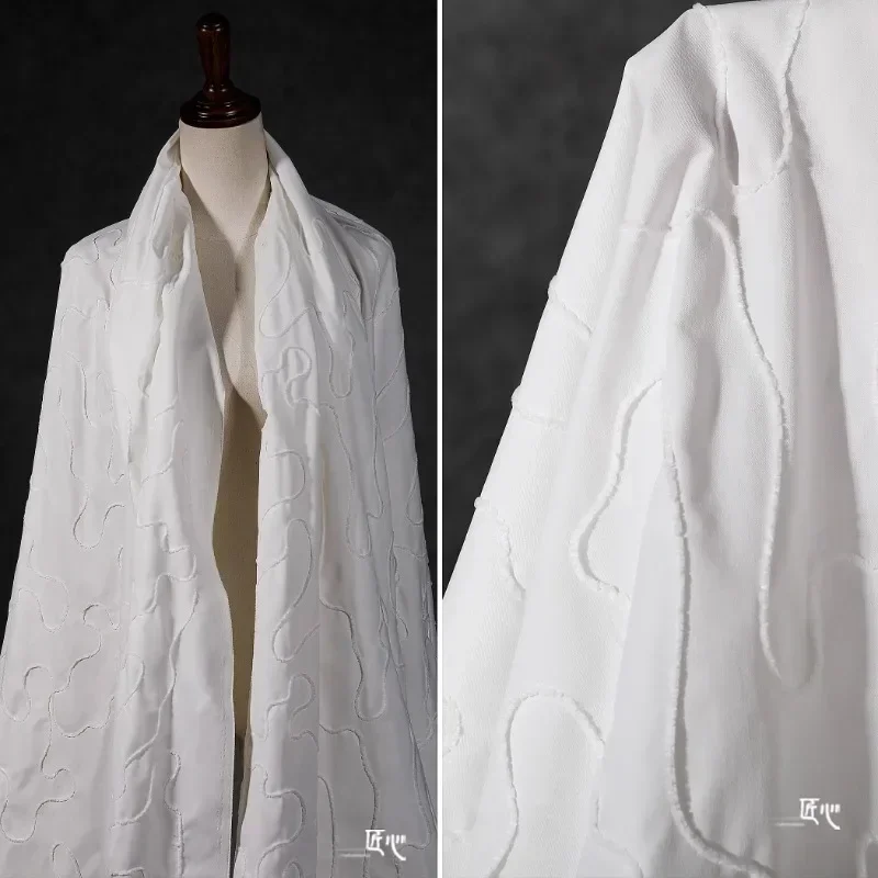 White Art Line Cotton Fabric Fashion Clothing Designer Creative for Shirt Diy Sewing By The Meter Material Cloth 3