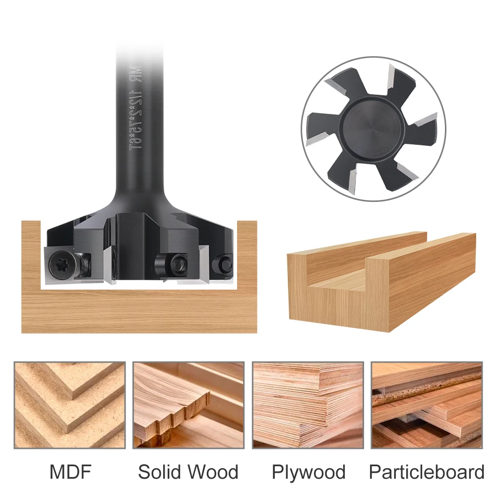 Xcan cnc Spoil board Oberflächen fräser Bit Schaft Upgrade 6 Flügel Holzplatte Abflachen Hobel Bit Hartmetalle insatz Fräser – Detail 9