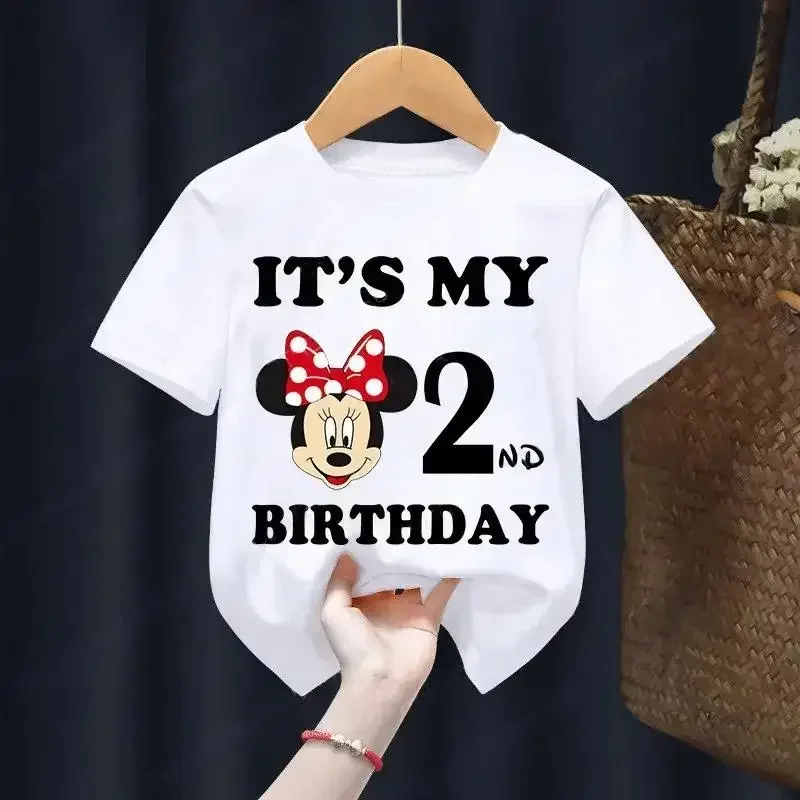 Mickey Minnie Children T-Shirt Disney Birthday Number 1-9 Boy Girl Clothes Kid Kawaii Anime Cartoon Little Baby Casual Tee Shirt 3