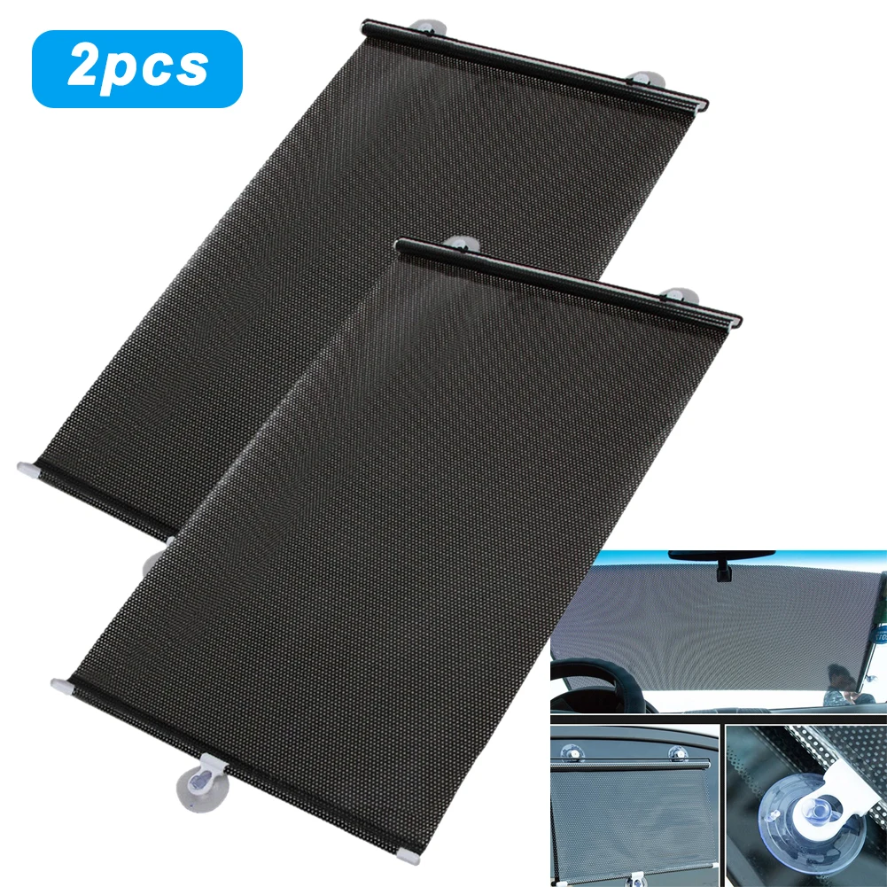 

2pcs 125*58cm Black Car Auto Window Roll Blind Sunshade Windshield Sun Shield Visor Electric Car Exterior Accessories