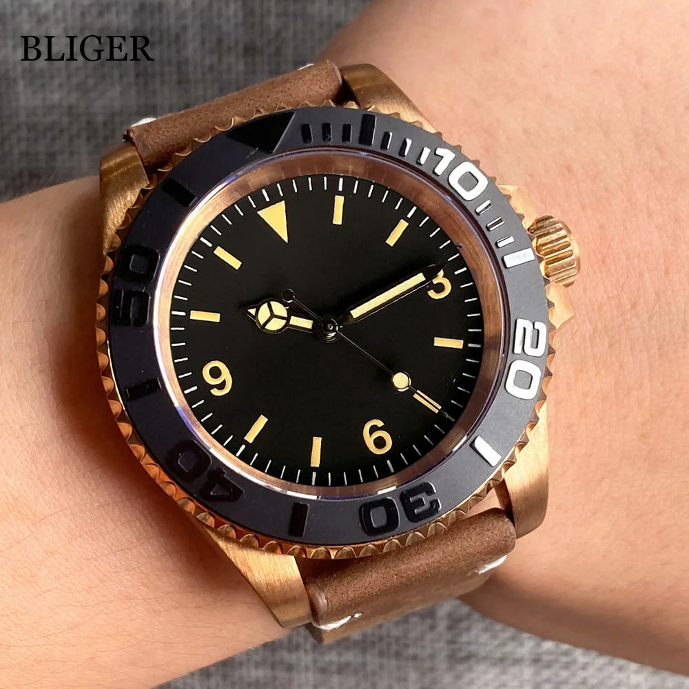 

40mm Real Bronze Cusn8 Japan NH35A Automatic Diving Men Watch 200M Waterproof Leather Strap 120 Clicks Bezel Tandorio