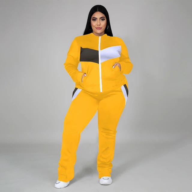 Jogging Sets Tracksuit Women Pants Suits 3xl 4xl 5xl Sexy Patchwork Street  Wear O Neck Zipper Top Plus Size Clothing Wholesale - AliExpress