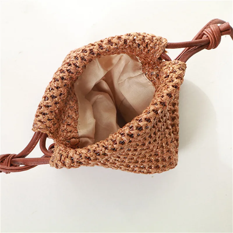 Women Straw Bag Retro Rattan Tote Handbag Woven Summer Beach Shoulder Bags Drawstring Bag Purses City Bag Sport Tote